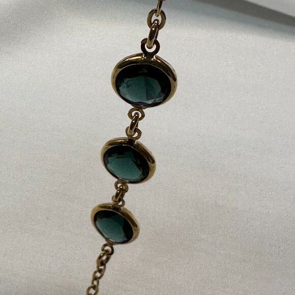 J. Crew Long Gold-Tone Necklace w/ Bezel-Set Blue/Green Crystals - Picture 5 of 14